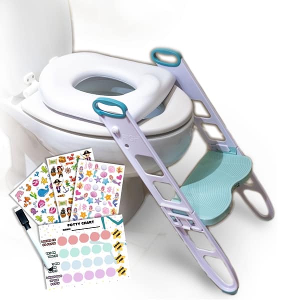 slide 2 of 5, Mommy's Helper Cushie Step Up Deluxe Padded Potty Seat with Step Stool, Stickers, and Potty Chart - Teal/ White