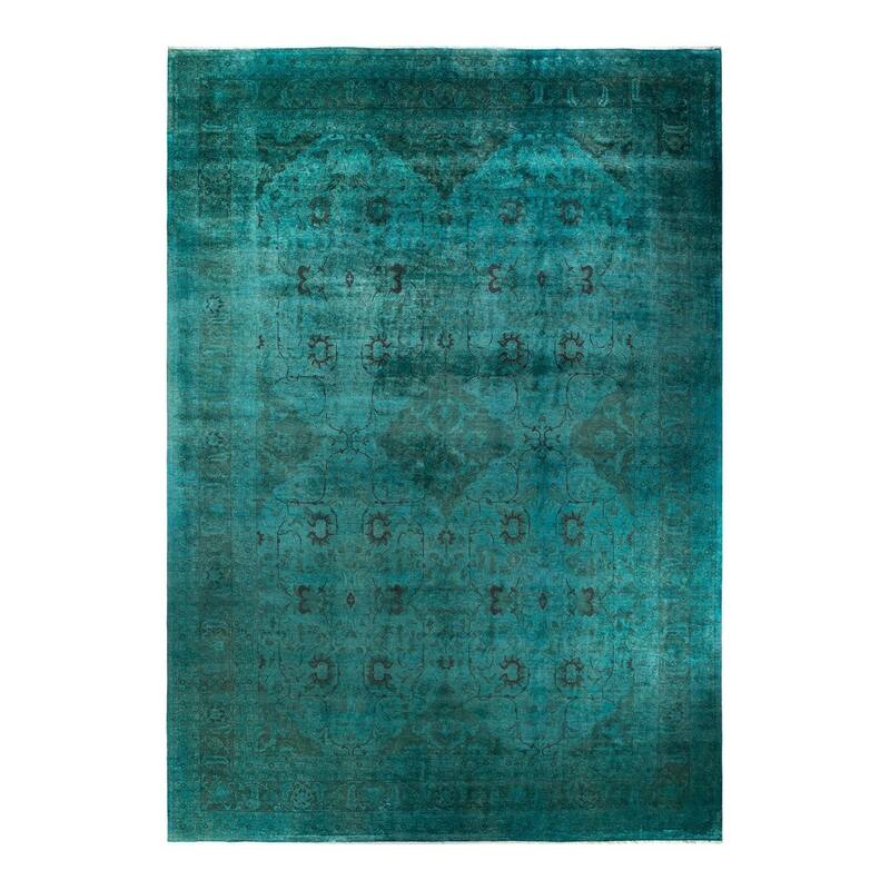 Overton Hand Knotted Wool Vintage Inspired Modern Contemporary Overdyed Blue Area Rug - 12' 5" x 16' 9"