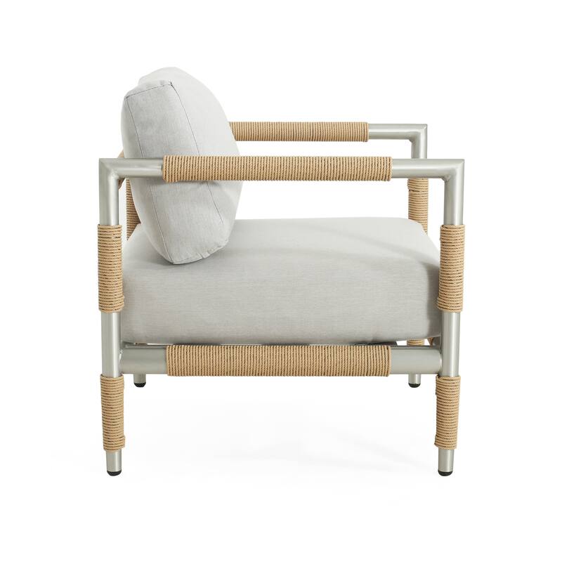 Roomfitters Oriana Aluminum Outdoor Patio Armchair with Thick Cushions, Light Grey