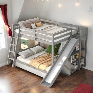 Luxury Full over Full Bunk Bed with Ladder, Safety Guaranteed, Slide and Shelves, Maximized Space, Solid Construction
