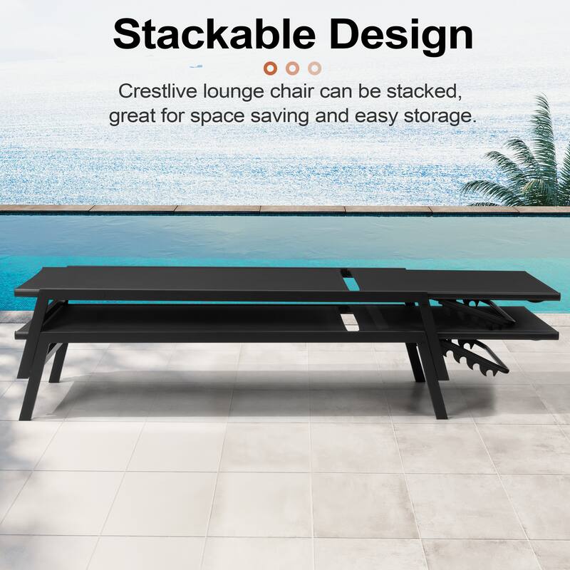 Crestlive Products Outdoor Patio Adjustable Stackable Chaise Lounges Chairs with Arms (Set of 2/4 )