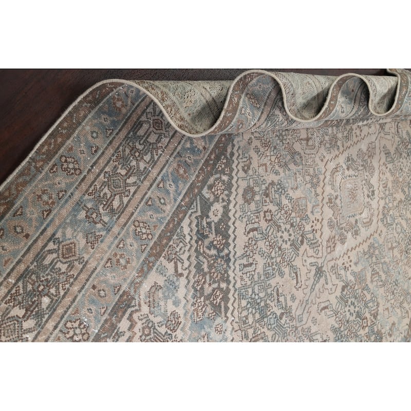 Distressed Geometric Hamedan Persian Area Rug Wool Handmade Carpet - 6'8" x 9'11"