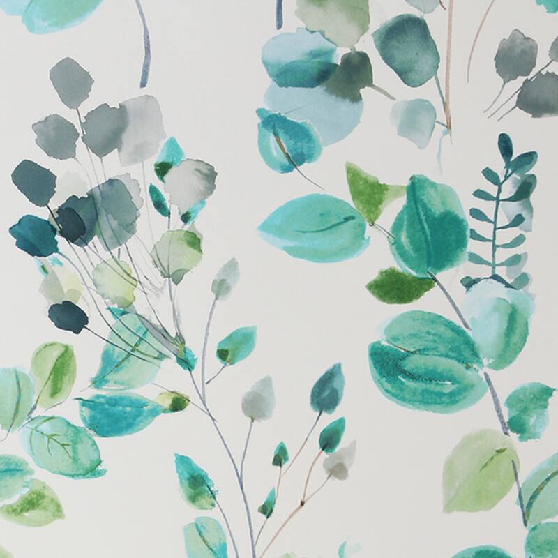 Watercolor Leaves White and Green Wallpaper - N/A