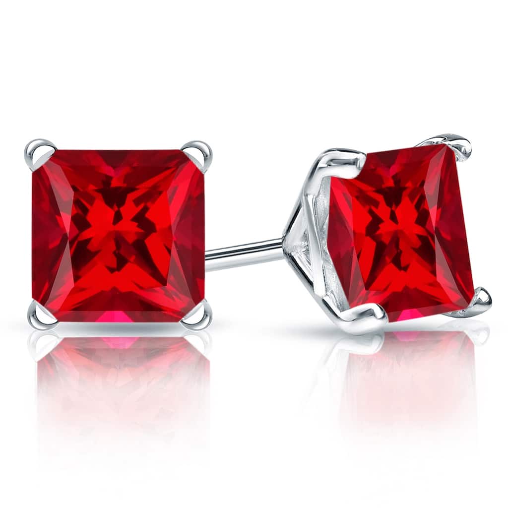 Auriya 14k Gold Lab Grown Gemstone Ruby Stud Earrings Princess 0.25 to 5.00 ct. tw. 4-Prong Martini Push-Back
