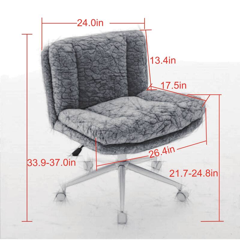 GDF Studio - Extra-Wide Faux Fur Upholstered Swivel Home Office Chair with Metal Base with 26.4" Oversized Seat