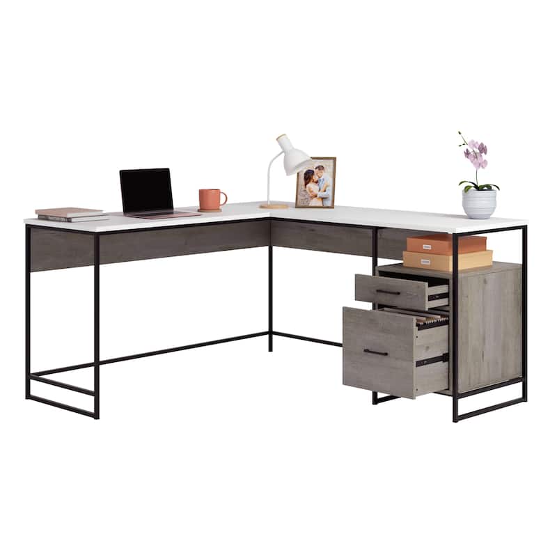 Wood L-Shaped Desk with Minimalist Design, Brown