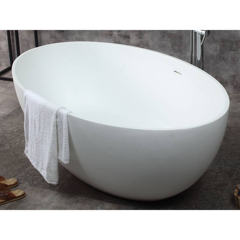 ALFI brand AB9941 67" White Oval Solid Surface Smooth Resin Soaking Bathtub