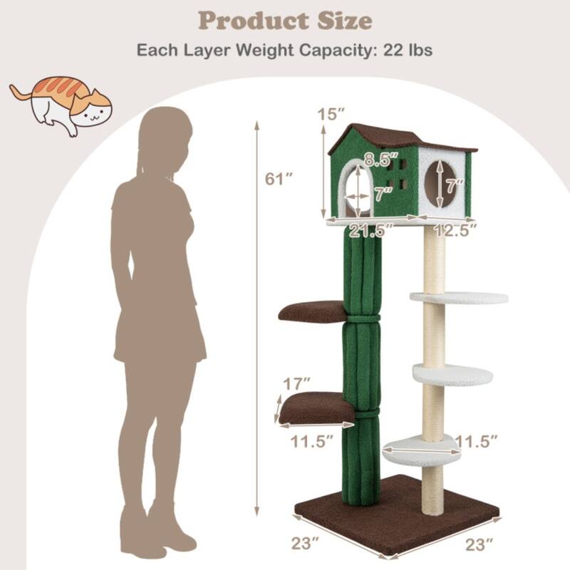 5 level Cat tree, Cat climbing frame Cat Apartment with cushions, anti-tipping Settings