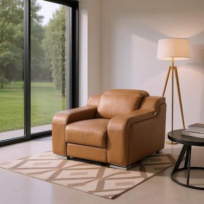 HomeRoots 41" Chestnut Italian Leather Wall Hugger Recliner With USB