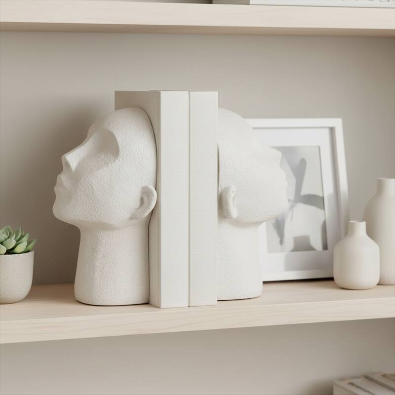 Sagebrook Home Elegant White 9" Textured Head Up Bookends (Set of 2) - 9.0"