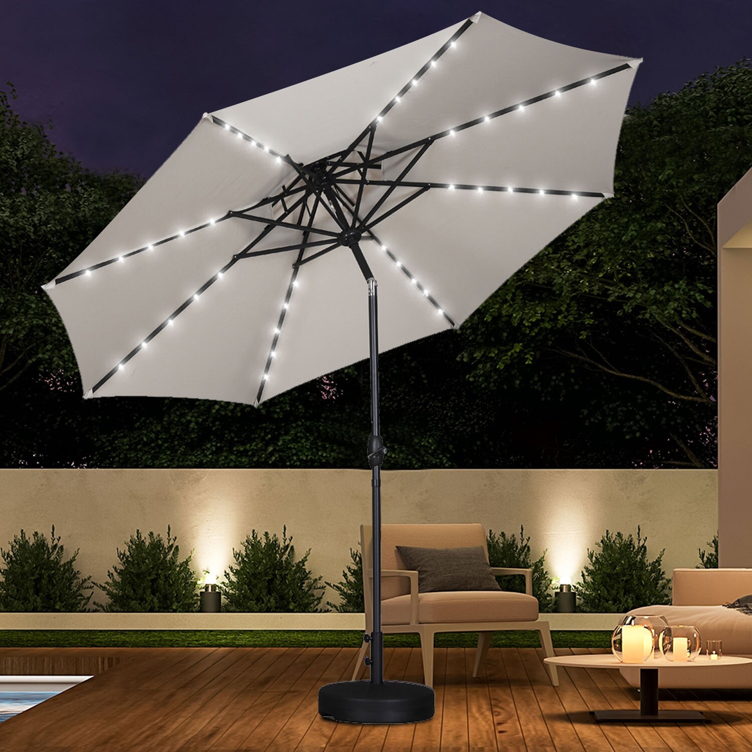 GDY 10FT Two Tier Umbrellas with Solar LED Garden,Market,Pool - Overstock 35756311