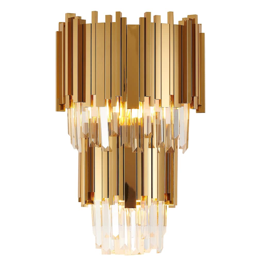 3 Light Gold Metal Wall Sconce with Crystal Drops