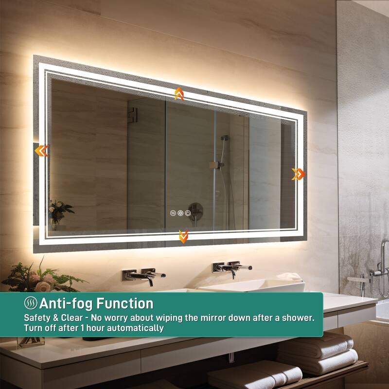 Durx-litecrete LED Wall Mirror Rectangular Frameless Dual Strips LED Bathroom Vanity Mirror