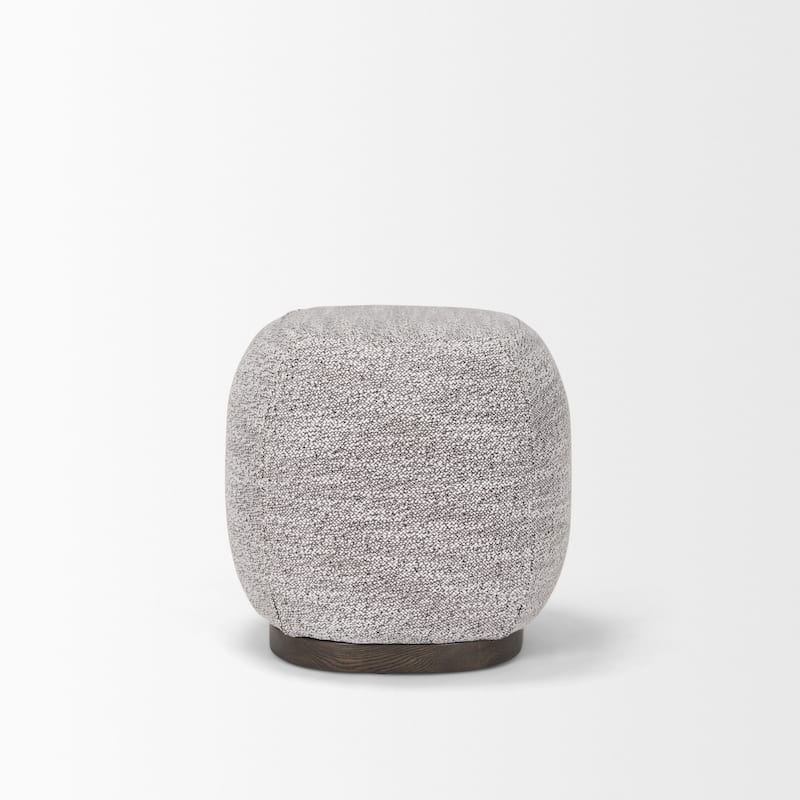 Siren Gray Fabric w/ Dark Brown Wood Round Pouf