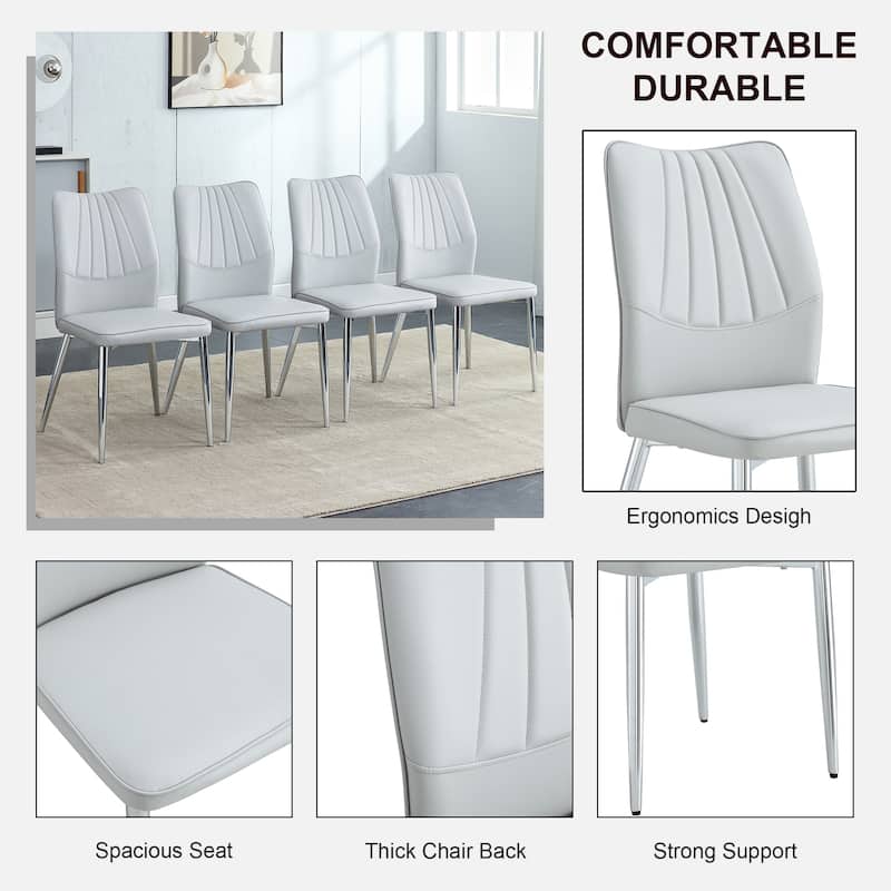 Set of 4 Medieval Modern PU Dining Chair,with soft cushion and metal legs(silver/golden)