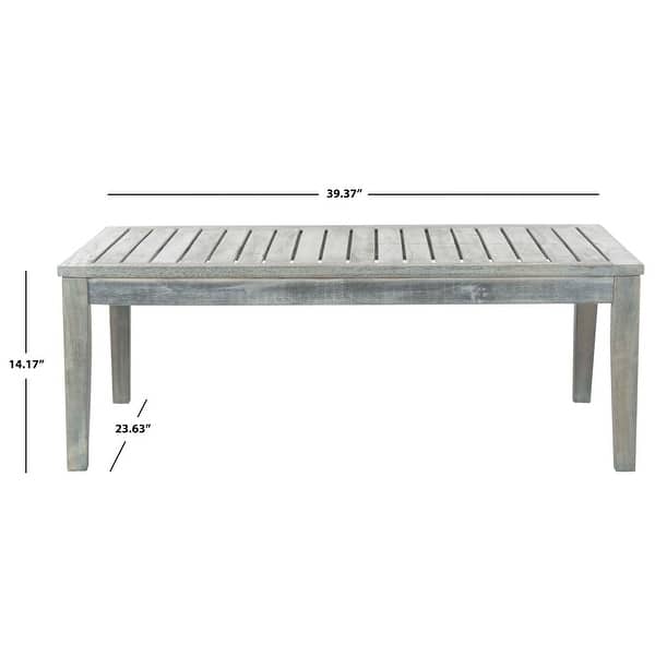 dimension image slide 0 of 2, SAFAVIEH Outdoor Living Fresno Ash Grey Acacia Wood 4-piece Beige Cushion Patio Set
