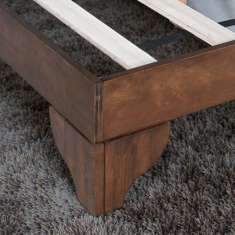 Premium Pine Wood Queen/King Bed Frame with Headboard, Mid Century Modern Platform Bed, Sturdy MDF Construction