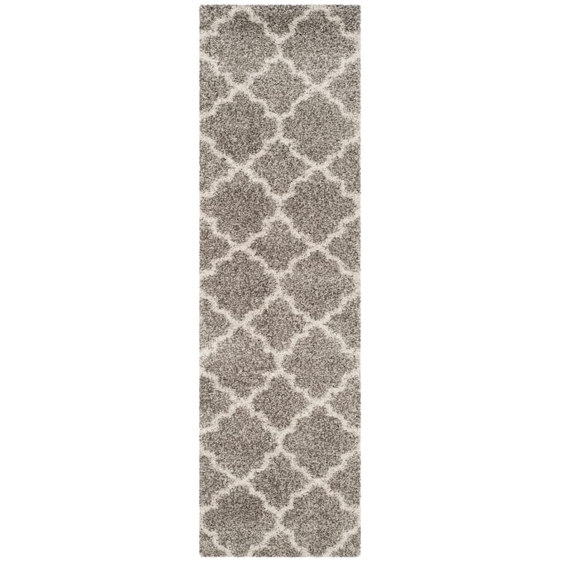 SAFAVIEH Hudson Shag Jeryl Glam Trellis 2-inch Area Rug - 2'3" x 12' Runner - Grey/Ivory