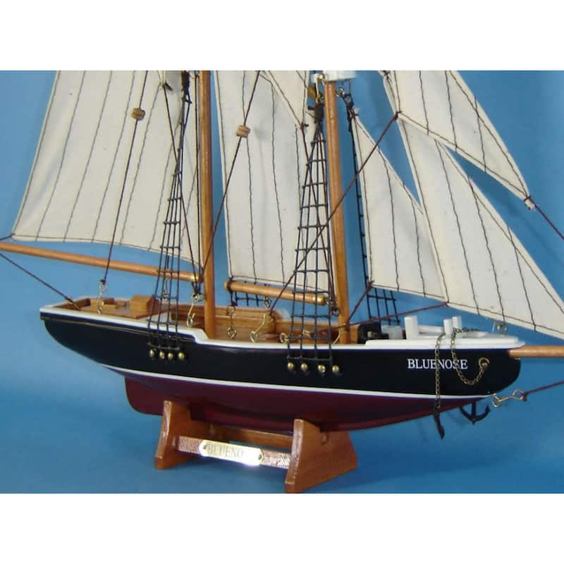 17" White Wooden Bluenose Model Sailboat Ideal for Nautical Decoration Accent - 17" L x 3" W x 14" H