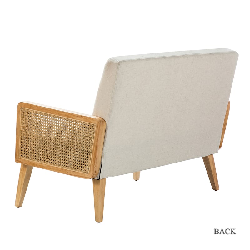 Sybil 43" Contemporary Solid Wood Upholstered Handcrafted Loveseat with Rattan Arms by HULALA HOME
