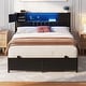 preview thumbnail 29 of 73, Farmhouse Bed Frame with Holey Board, Upholstered Headboard Platform Bed with Charging Station Black - Full