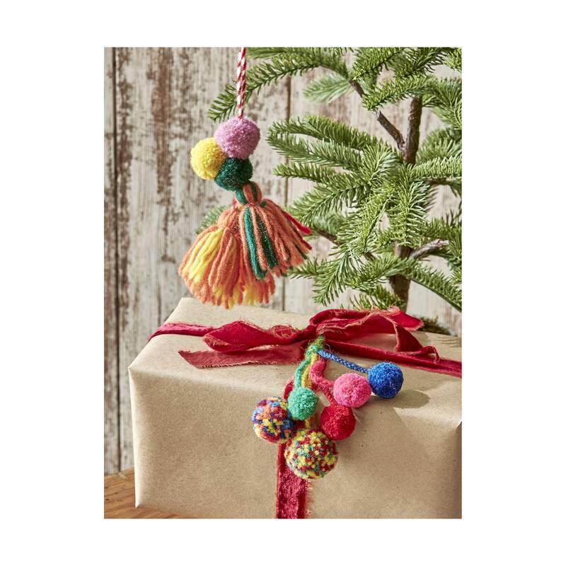 Handmade Multicolor Pompom Tree Ornaments Holiday Decor Indoor Use 1.5in H x 5in L x 1.5in W