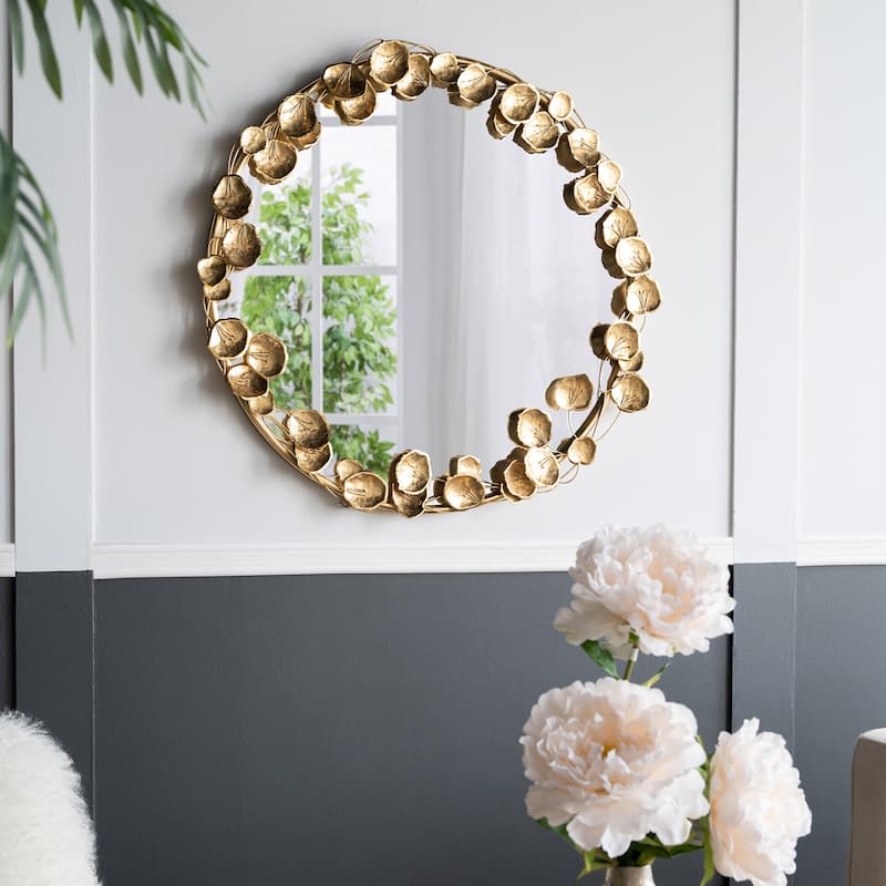 Wall Mirror with Golden Leaf Accents,Designed by CUSchoice