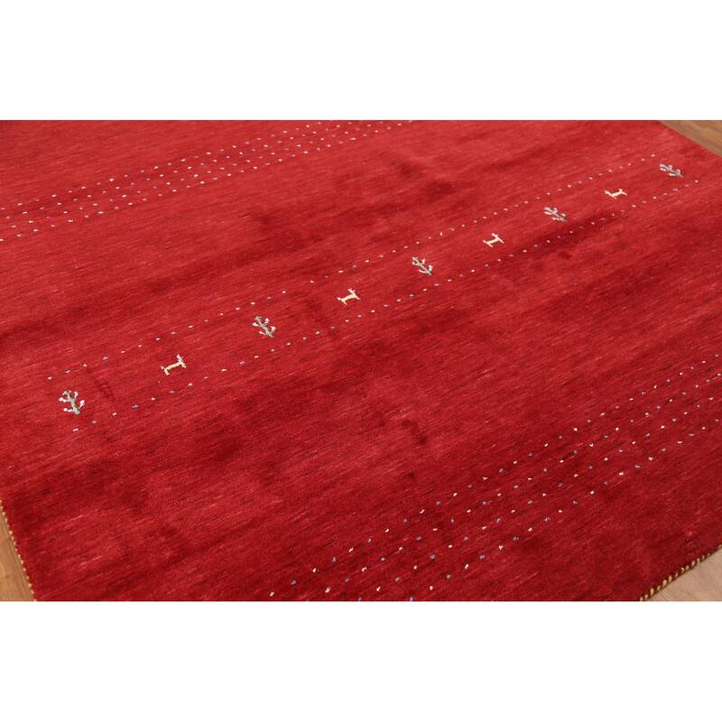 Gabbeh Oriental Area Rug Hand-Knotted Tribal Red Wool Carpet - 6'6"x 9'8"