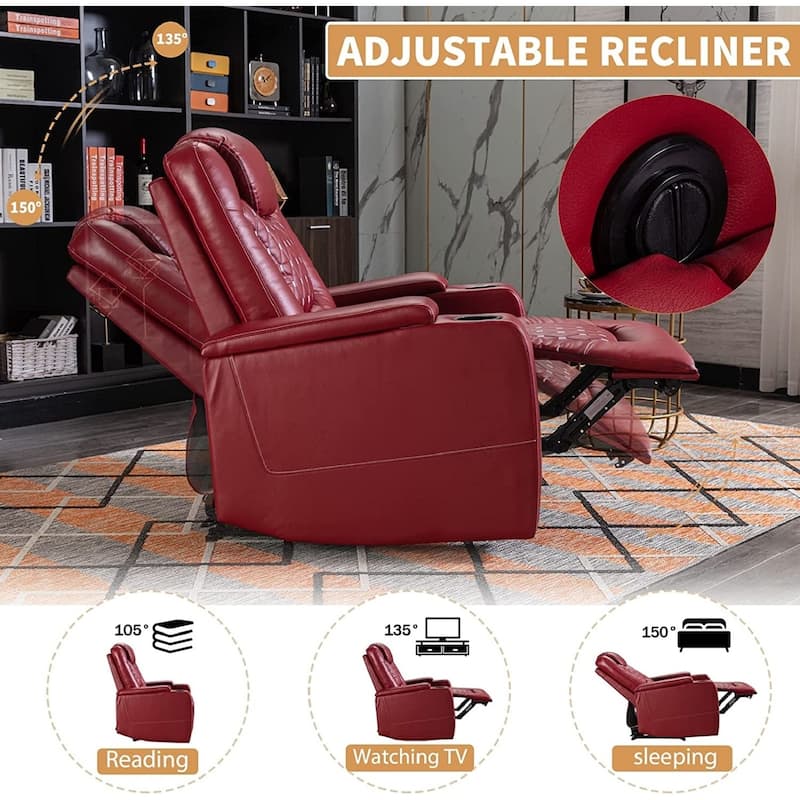 Overstuffed Electric Home Theater Seating PU Leather Reclining Furniture with Hidden Arm Storage
