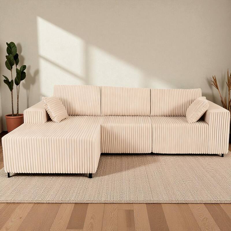 Modern Modular Sectional Sofa with Chaise and Pillows, Deep Seat Cloud L-Shape Couch for Living Room, 3-Seater - Beige
