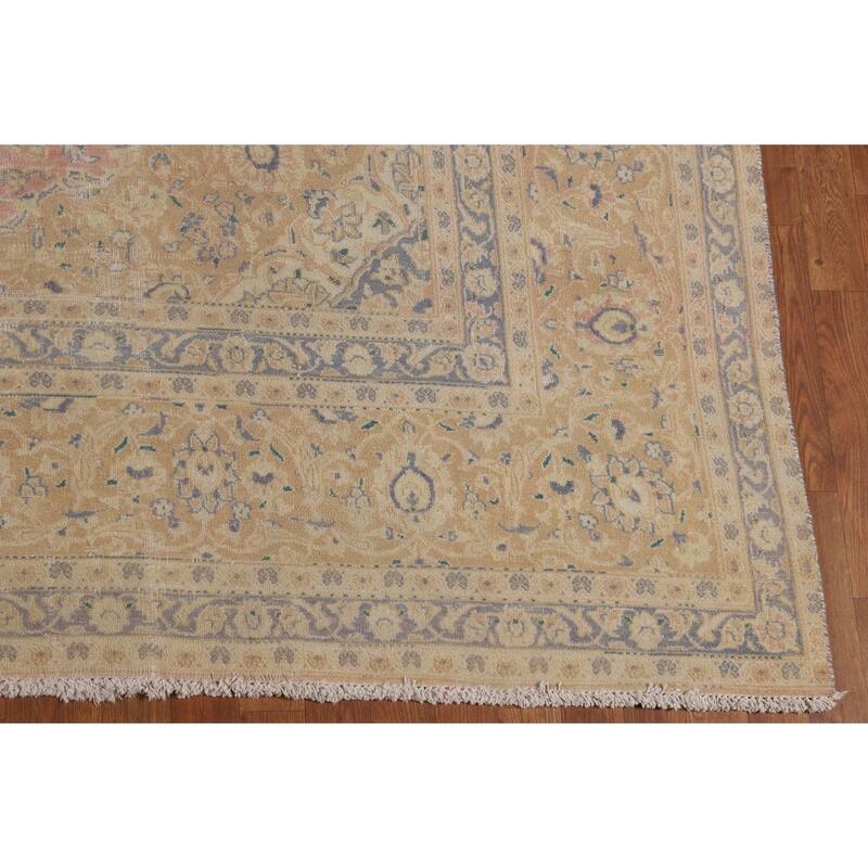 Traditional Pink Mashad Persian Vintage Area Rug Handmade Wool Carpet - 9'7"x 12'2"