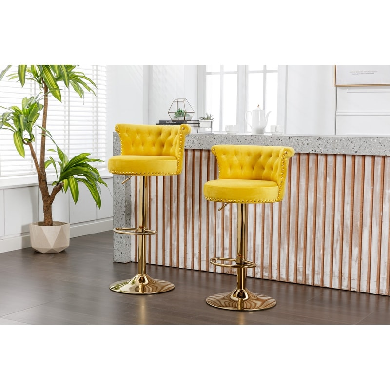2Pcs Swivel Bar Stools Adjustable Counter Height Chairs with Footrest