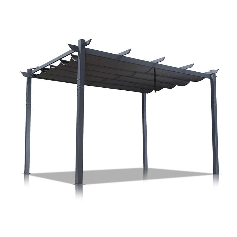 PURPLE LEAF Gazebo Outdoor Retractable Aluminium Grape Trellis Pergola with Extra Top Roof for Patio