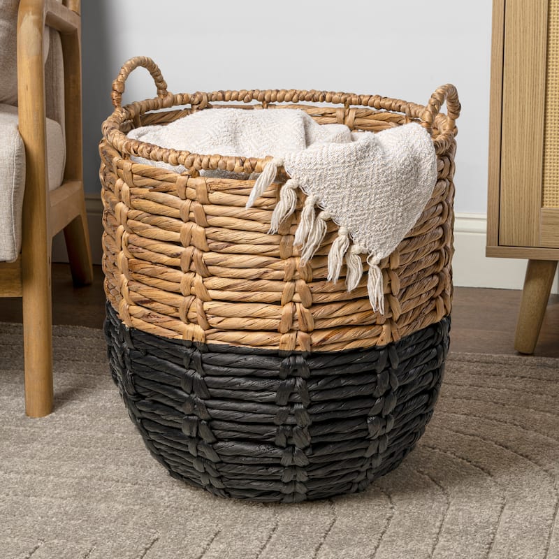 happimess Bohemian Hand-Woven Abaca Basket with Handles - Natural/Black