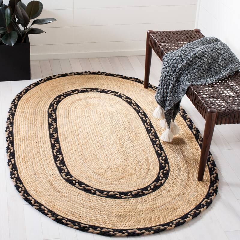 SAFAVIEH Handmade Natural Fiber Asgerdur Casual Jute Rug - 3' x 5' Oval - Natural/Black