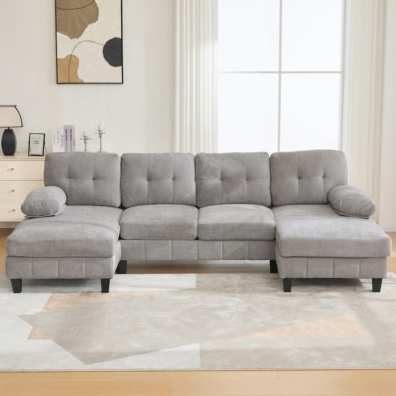 103.5" Chenille Fabric U-shaped Sectional Sofa with Dual Chaise Lounges - Grey