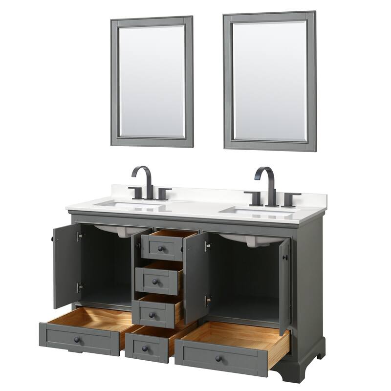 Deborah 60-inch Double Vanity, Quartz Top, 24-inch Mirrors