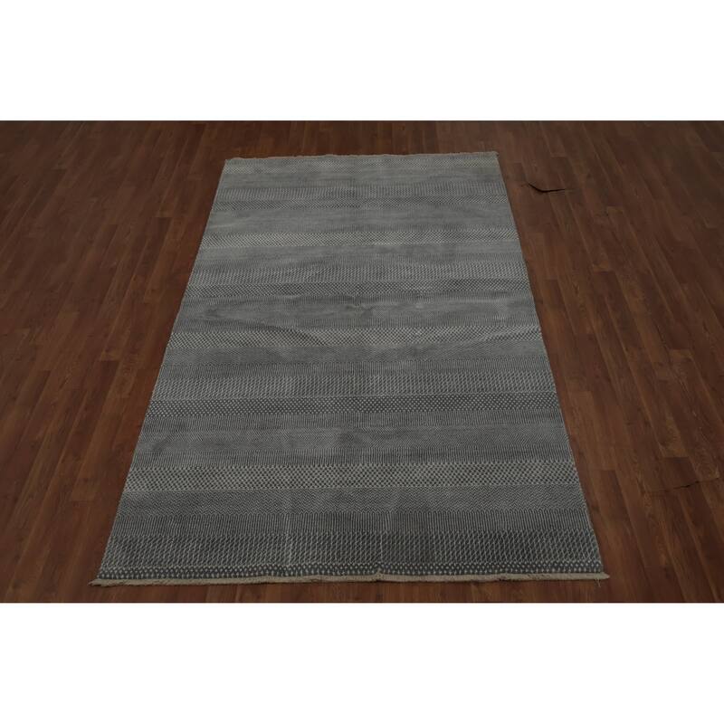Hand Knotted Oriental 100% Wool Carpet Modern Geometric Greys & Charcoal Contemporary Area Rug - 8' 0'' X 4' 9''