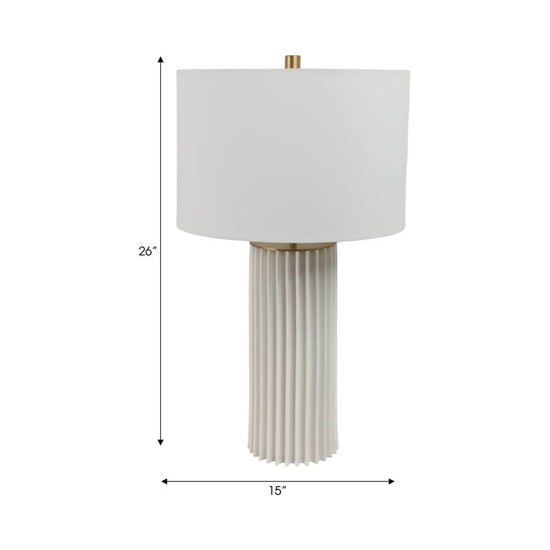 Ceramic Table Lamp Pleated Base with Fabric Drum Shade - 27" White - 15" x 15" x 27"