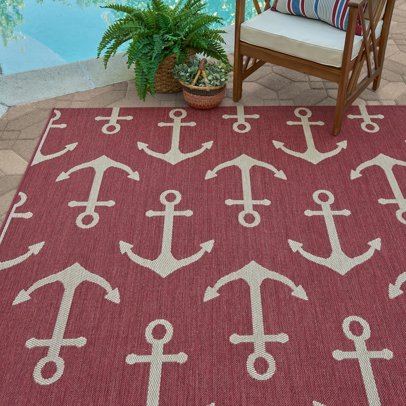 Gertmenian Solterra Nautical Coastal Tropical Weather Resistant Polypropylene Flatweave Indoor/ Outdoor Area Rug Collection