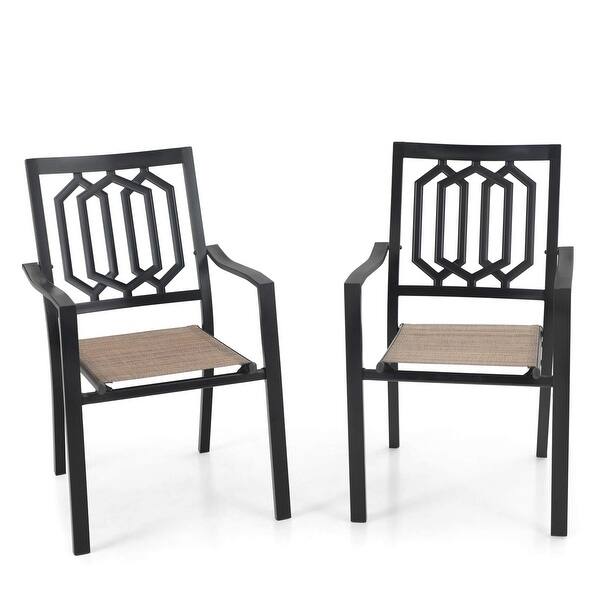 Shop Black Friday Deals On Mfstudio 2 Pieces Patio Dining Textilene Metal Stackable Chair Weather Resistant Garden Outdoor Modern Furniture Black Overstock 32414917