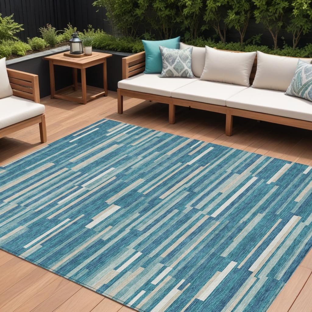 HomeRoots Striped Transitional Rectangle Outdoor Rug