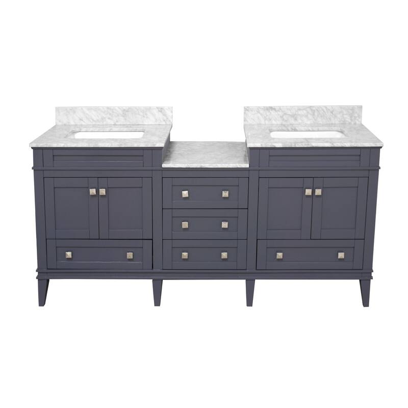 KitchenBathCollection Eleanor 72" Double Bathroom Vanity with Carrara Marble Top