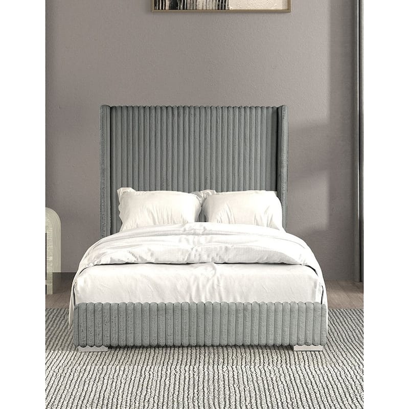 Contemporary Gray Finish Fully Upholstered 1PC Platform Bed