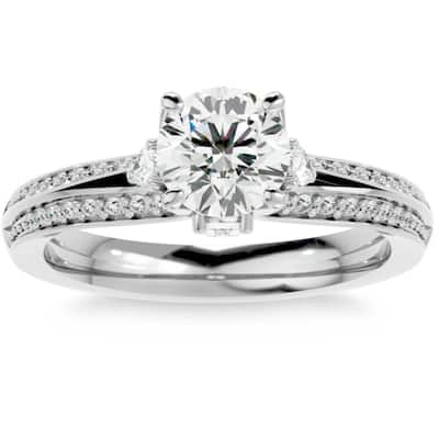1 1/3Ct Diamond & Moissanite Accent Engagement Ring in Gold