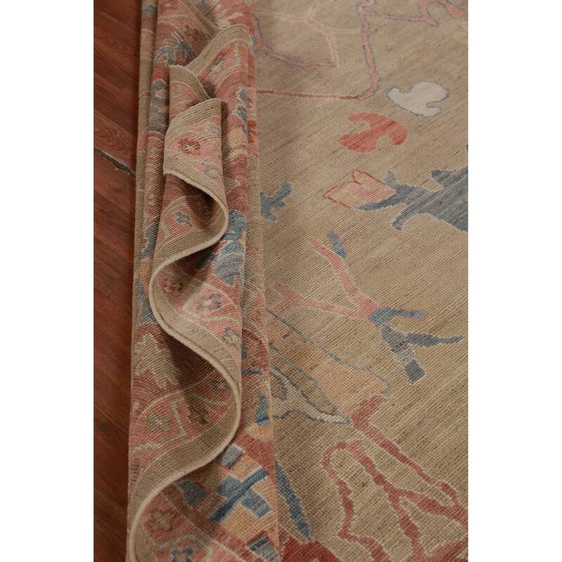 Hand Knotted Oriental 100% Wool Carpet Transitional All-Over Beige & Ivories Oushak Area Rug - 12' 2'' X 9' 4''
