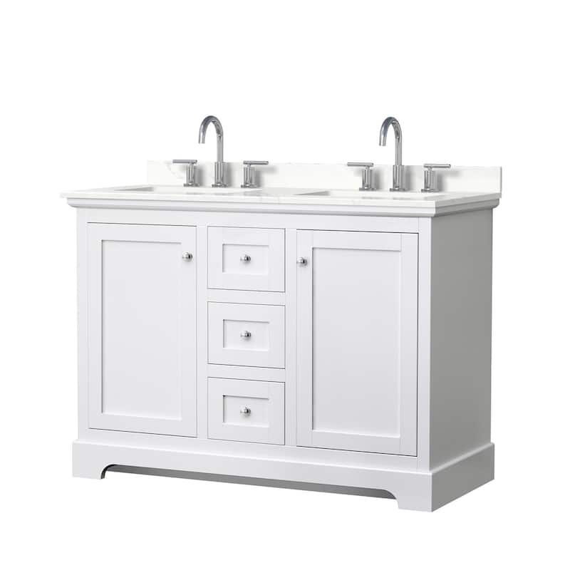 Wyndham Collection WCV232348D-QTZ-US3MXX Avery 48" Free Standing - White / Giotto Quartz Top / Polished Chrome