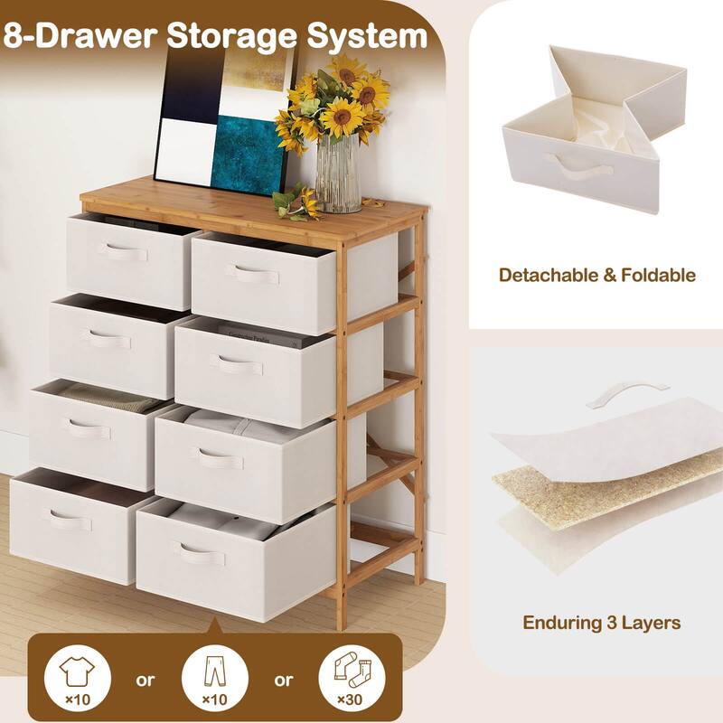 Coatway 8 Drawers Dresser with Removable Fabric Bins, Chest of Drawers