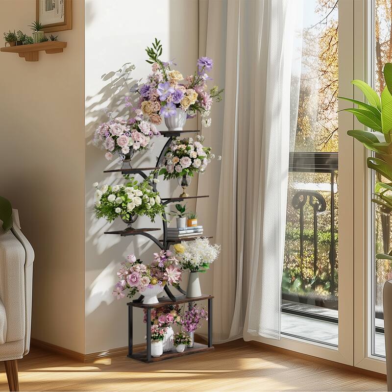Tree Type Plant Stand 7 Tiered Metal Plant Shelf Balcony