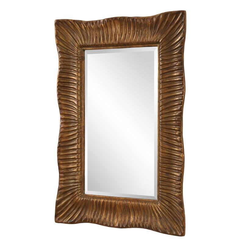 Scalloped Profile Beveled Wall Mirror 51" Antiqued Gold Finish